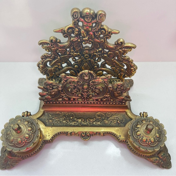 Vintage Ornate Gold Inkwell Set - Picture 2 of 6